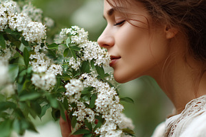 Serene young woman gently smelling, a Person Photo by MistyDay
