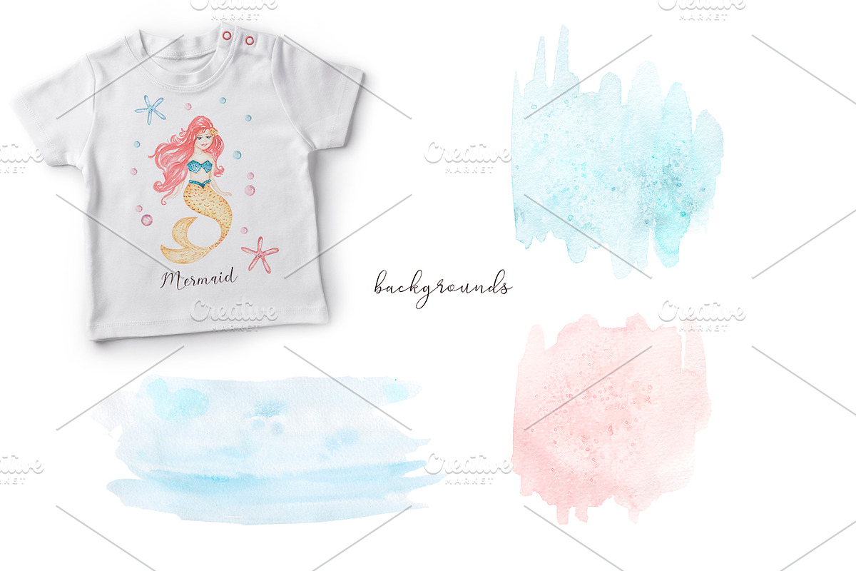 Watercolor Mermaid Collection, an Animal Illustration by MayaNavits (Photo 10 of 15)