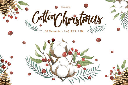 Watercolour Cotton Christmas