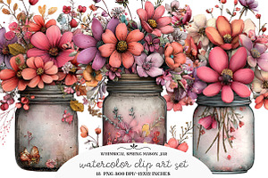 Whimsical Spring Mason Jar Clipart, an Illustration by GatewayDesign
