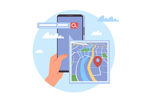 Location tracking. Route planning, a Technology Illustration by YummyBuum