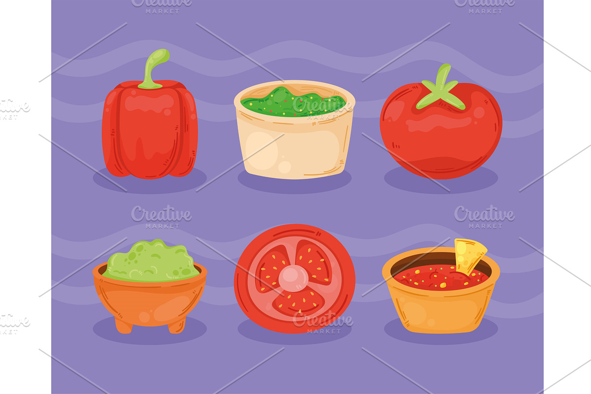 six mexican food icons, a Food Illustration by studiogstock