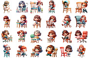 Quirky Girl with Chair Clipart Bundl, an Illustration by Sublimation Artist (Thumbnail 2 of 6)