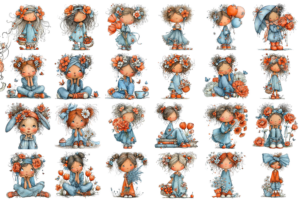 Whimsical Little Girl Clipart PNG, a Seasonal Illustration by Daily.Designs (Photo 2 of 3)