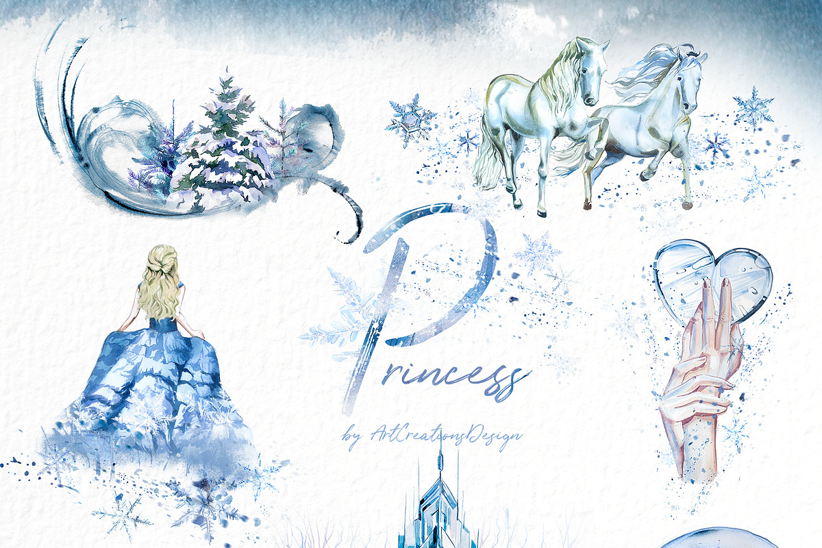 Hand-Painted Princess Clipart, a Decorative Illustration by ArtCreationsDesign (Photo 3 of 21)