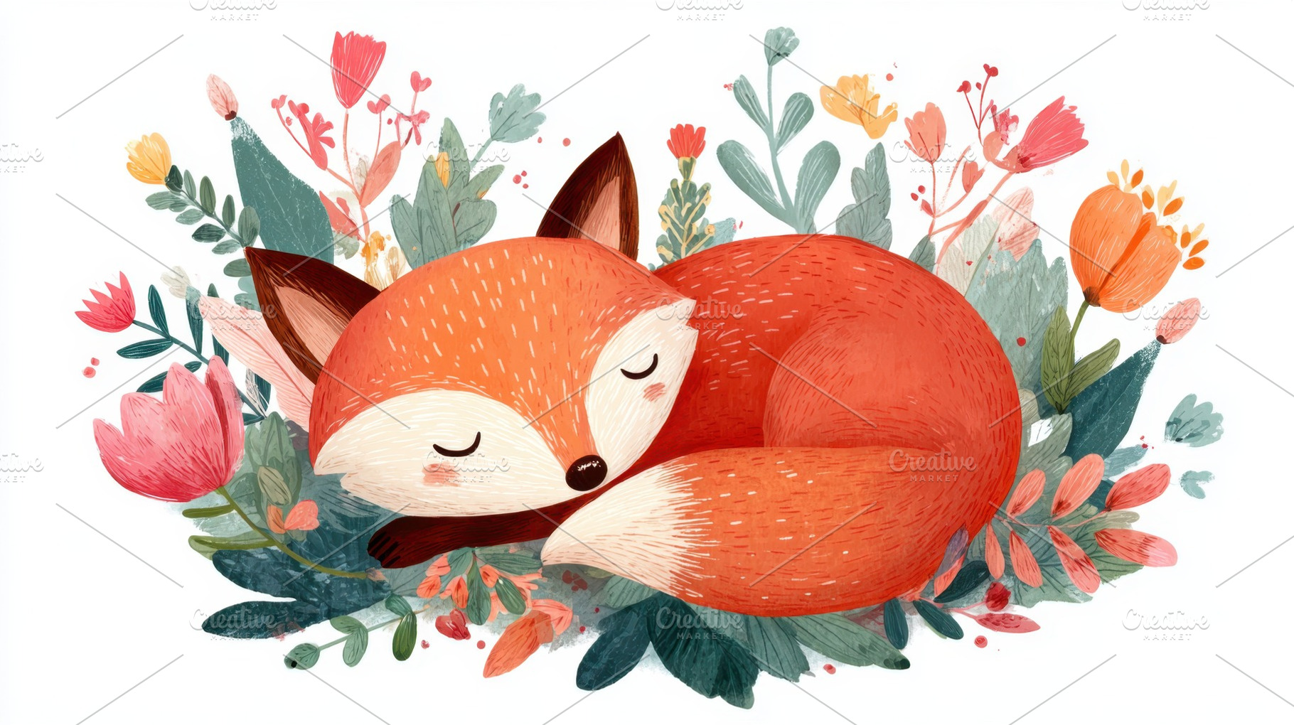 Fox resting in a flower garden, a Photo by Beautiful things