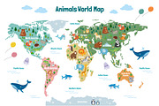 Cute Animals World Map, an Animal Illustration by GennyOnThePaper (Thumbnail 1 of 4)