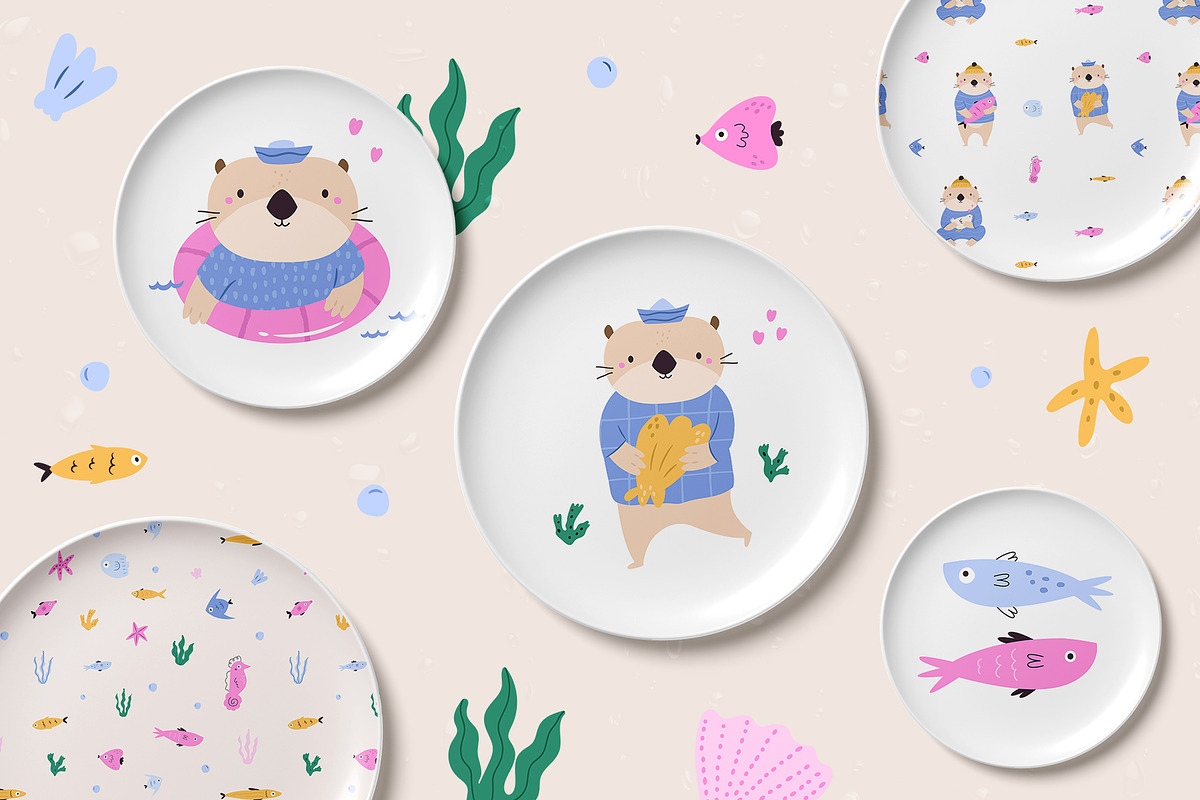 Cute Otter Clipart & Patterns, an Animal Illustration by danceyourlife (Photo 7 of 7)
