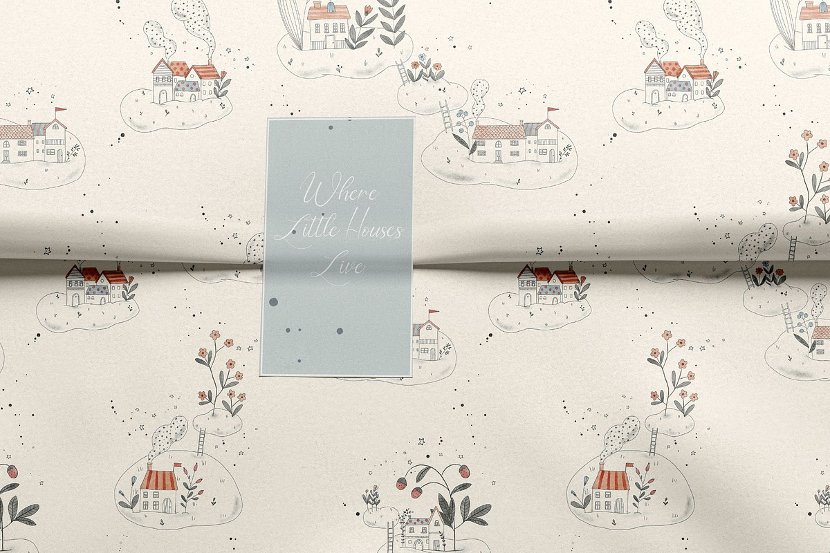 Little Houses in Cloudes Pattern, a Pattern Graphic by MouseGrey (Photo 3 of 8)