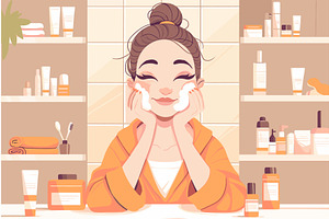 Cartoon woman applying cream to her, an Object Illustration by LadadikArt