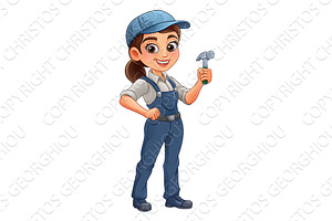 Woman Female Carpenter Cartoon, a Person Illustration by Christos Georghiou