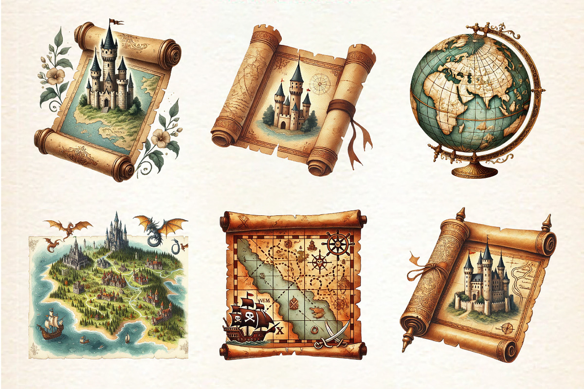Old Maps Designs Clipart, an Illustration by DreamArtGraphic (Photo 3 of 4)