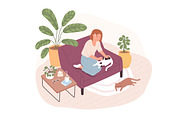 Woman relax at home with pets, a Person Illustration by Good Studio (Thumbnail 1 of 3)