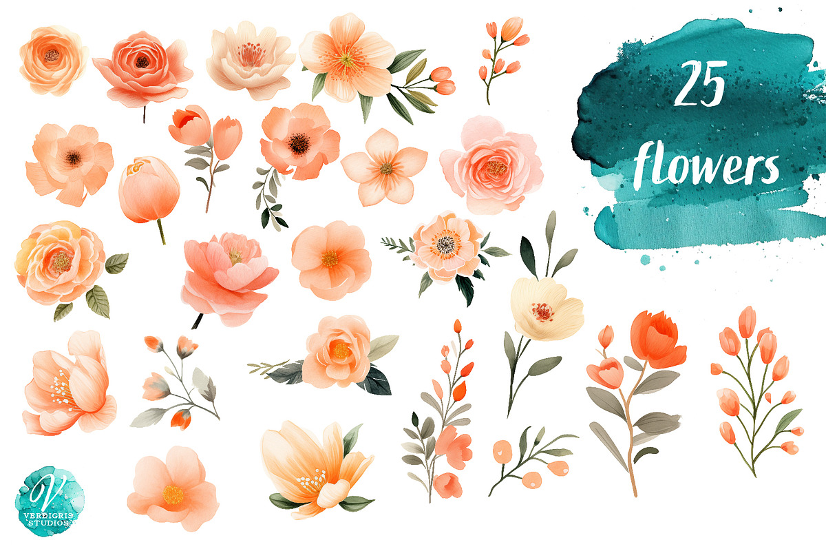 Peach Watercolor Florals, a Decorative Illustration by Verdigris Studios (Photo 3 of 4)