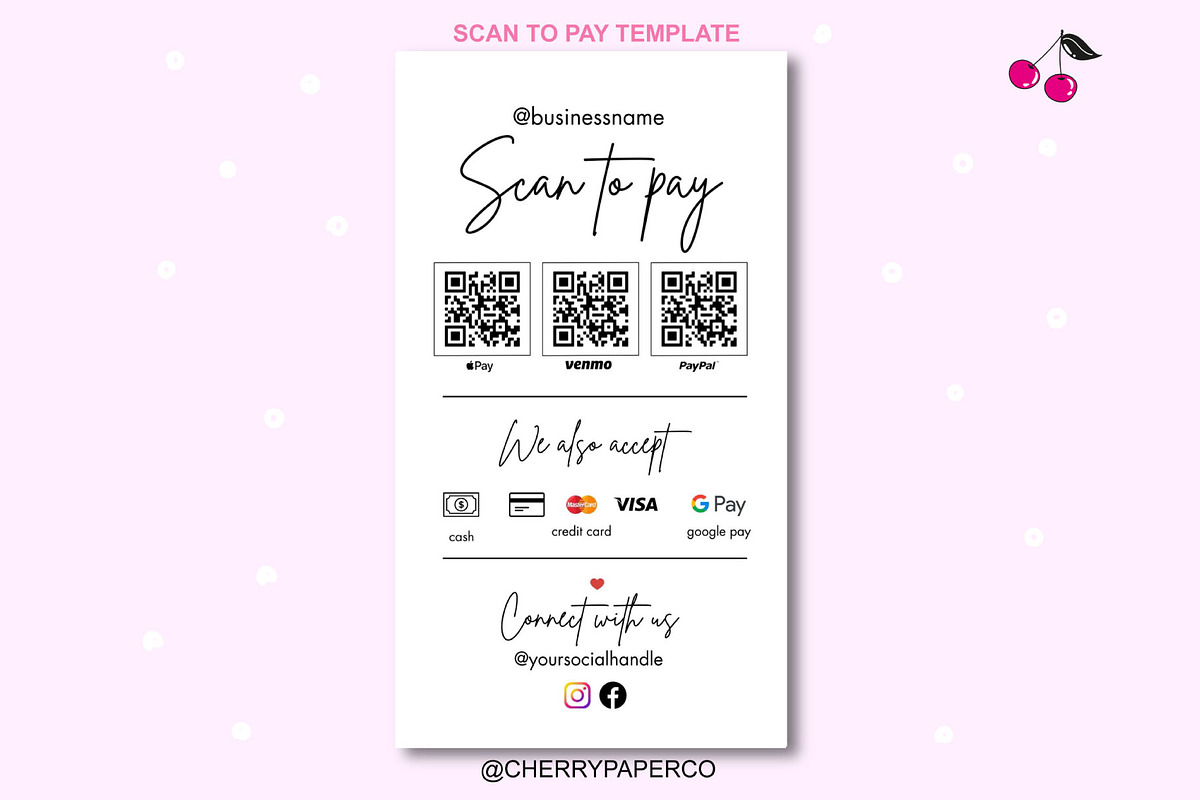 QR Code, Scan To Pay Sign Template, a Social Media Template by Cherry Paper Co (Photo 2 of 6)