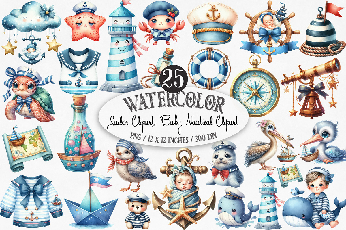 Sailor Clipart, Baby Nautical PNG, an Illustration by Designking (Photo 1 of 4)