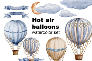Hot air balloons watercolor clipart
