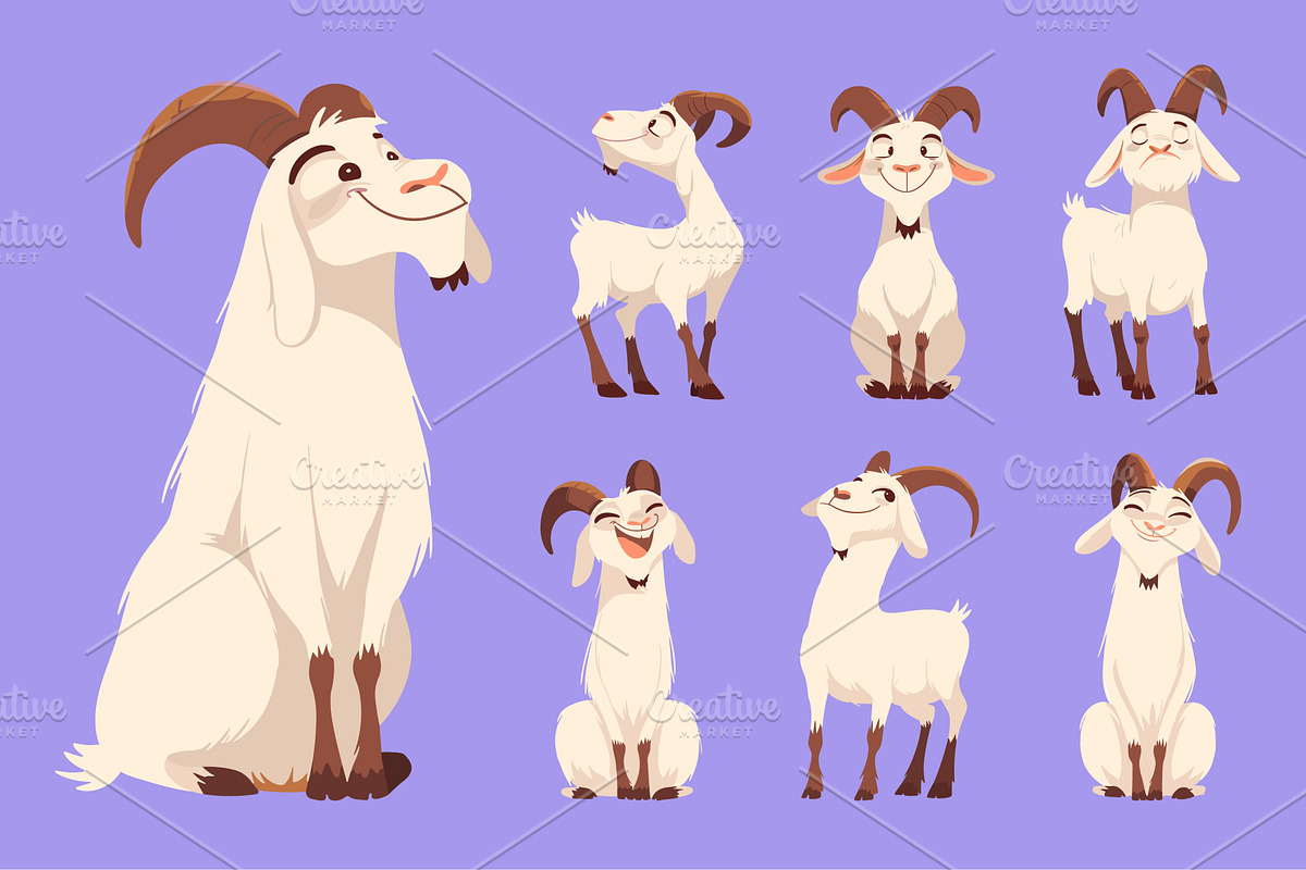 white goats cartoon set. kind goat, an Animal Illustration by Stock-Smart-Start