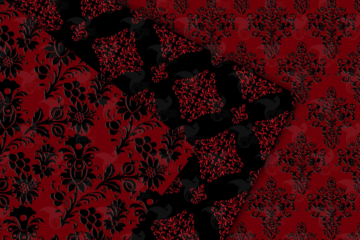 Red and Black Damask Digital Paper, a Texture Graphic by Digital Curio (Photo 4 of 7)
