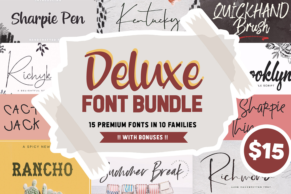 Deluxe Font Bundle + Bonuses, a Script Font by Flycatcher Design (Photo 1 of 11)