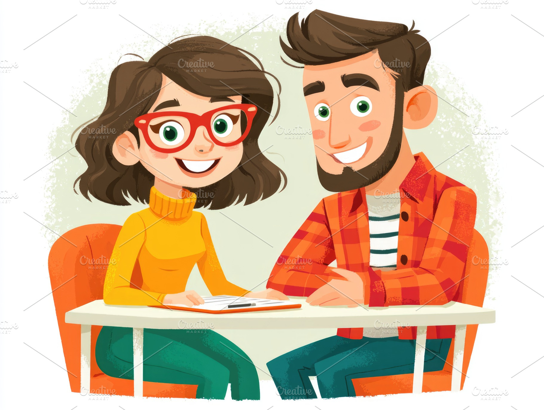 Couple discussing documents in friendly consultation illustratio, a Person Photo by José Manuel Gelpi
