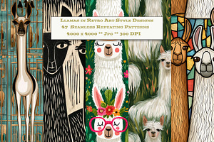 Llama Retro Art Style Designs