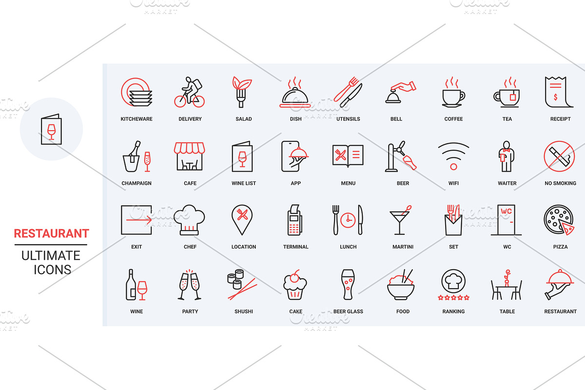 Restaurant cafe bar cafeteria icons, a Food Illustration by Lemberg Vector
