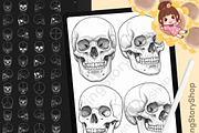 160 Procreate Skull Stamp Brushes, a Brush Add-On by DrawingStoryShop (Thumbnail 1 of 6)