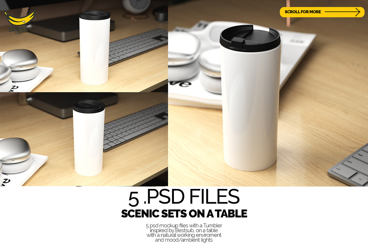 White Tumbler Mockup Bundle on Table, a Cups & Container Mockup by Banana Hey (Photo 4 of 6)