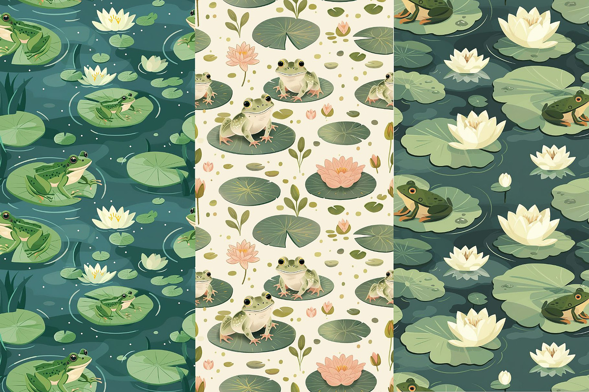 8 Frog Seamless Patterns, a Pattern Graphic by Inknfolly (Photo 3 of 6)