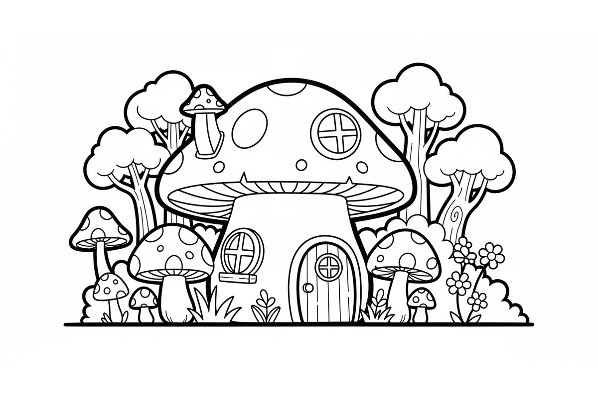 Whimsical Mushroom House Line Art bu, an Illustration by Designs_River (Photo 50 of 51)