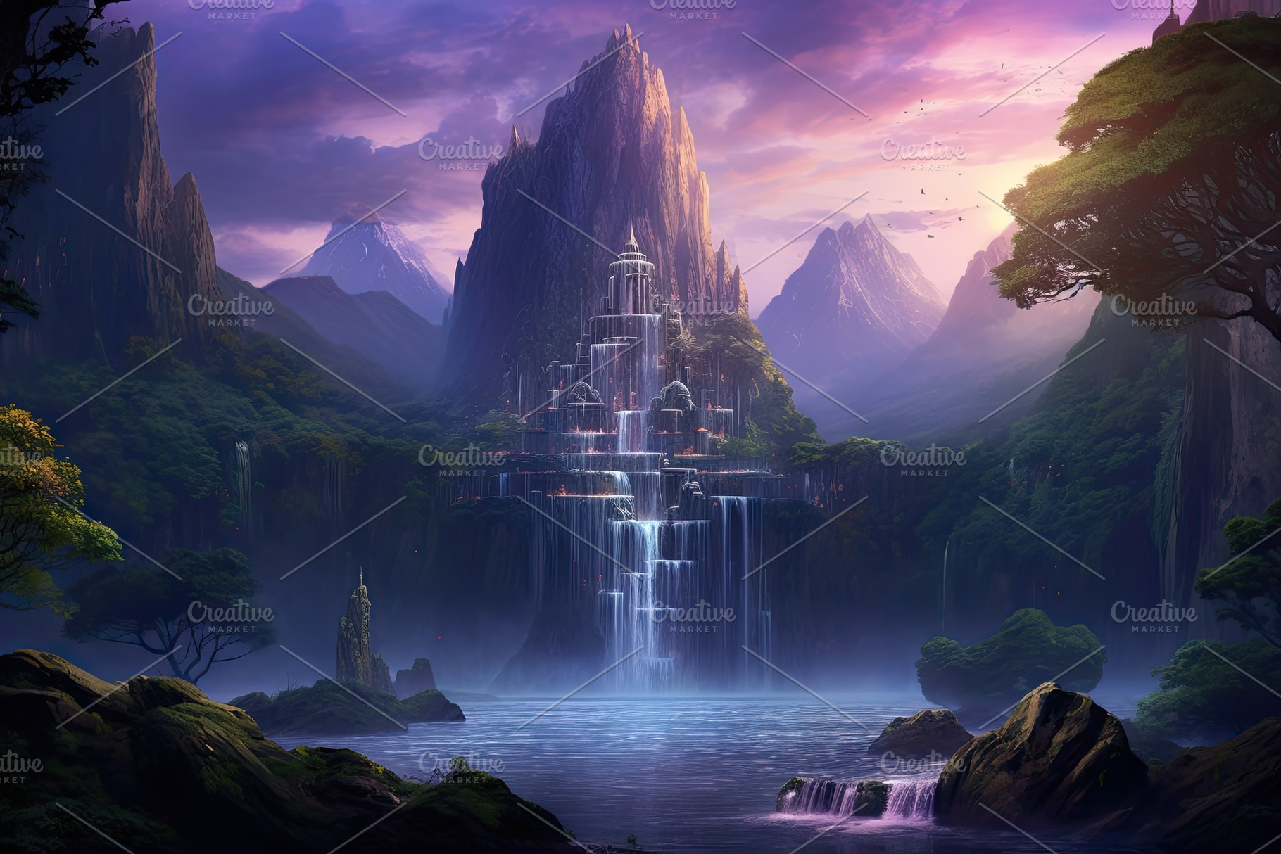 Fantasy landscape with a waterfall i, a Photo by Iftikhar Alam