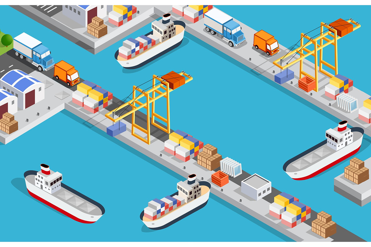 Isometric City industrial port with, a Transportation Illustration by AlexZeL (Photo 1 of 5)