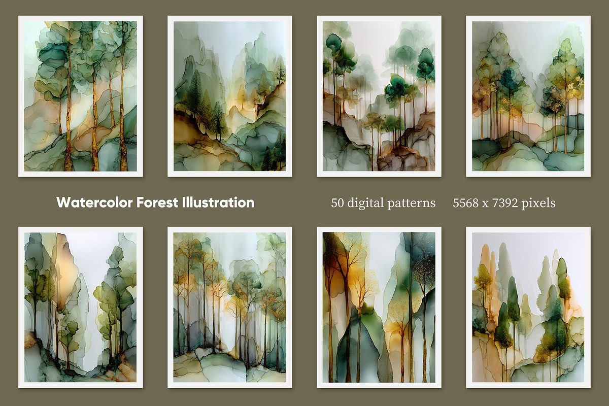 Watercolor Forest Illustration, a Decorative Illustration by Housui Patterns (Photo 3 of 12)