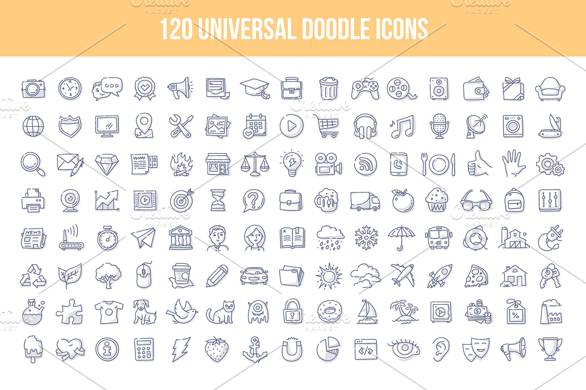 120 Universal Doodle Icons, an Icon by Rassko (Photo 1 of 5)