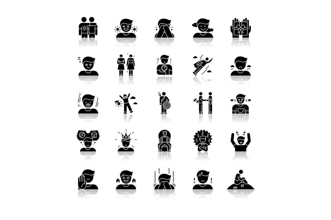 Human feelings drop shadow icons, a Solid Icon by bsd studio | Creative ...