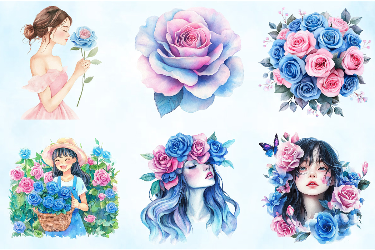 Blue and Pink Rose Garden Sublima, an Illustration by Craft Nest (Photo 2 of 5)