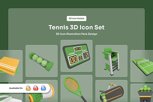 Courtix - Tennis 3D Icon Pack, a Sport Illustration by twinstd