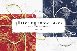 Glitter snowflakes seamless patterns