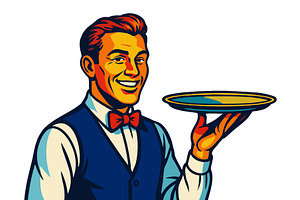 Waiter Holding Empty Tray vector, a Food Illustration by AlexArt