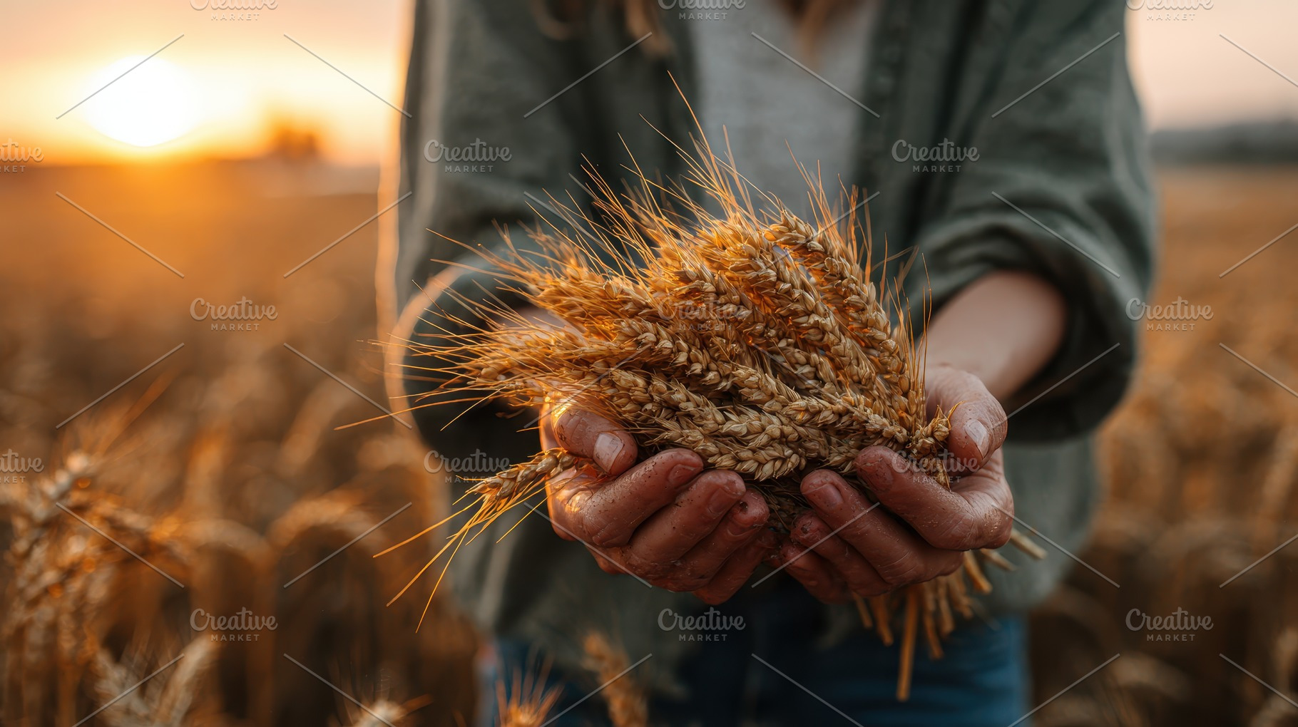 Farmers hands holding golden wheat a, a Photo by Pixeness Studio