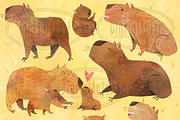 Watercolor Capybara Clipart, an Animal Illustration by DigitalArtsi (Thumbnail 2 of 5)