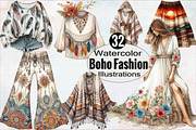 Watercolor Boho Fashion Clipart, an Illustration by SVGArt (Thumbnail 1 of 8)