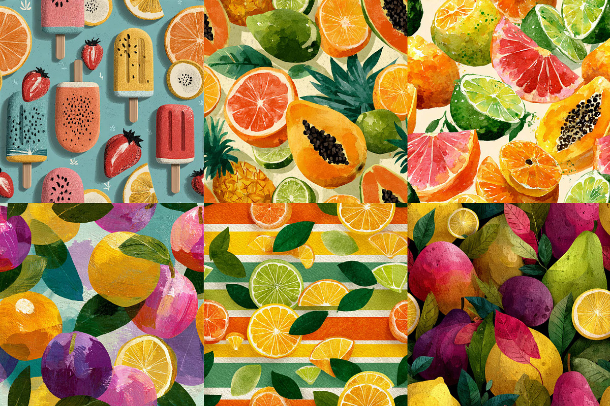 Mixed Fruits Summer Seamless Pattern, a Texture Illustration by DreamPrint404 (Photo 3 of 7)