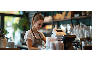 Smiling Female Clerk Working at, a Person Photo by piter.goskov