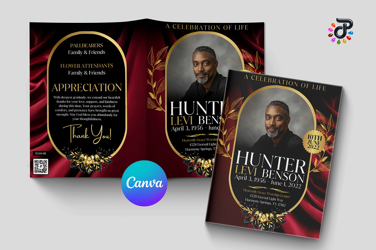 Elegant Canva Obituary Template, a Brochure Template by Protech Design ENT (Photo 1 of 9)