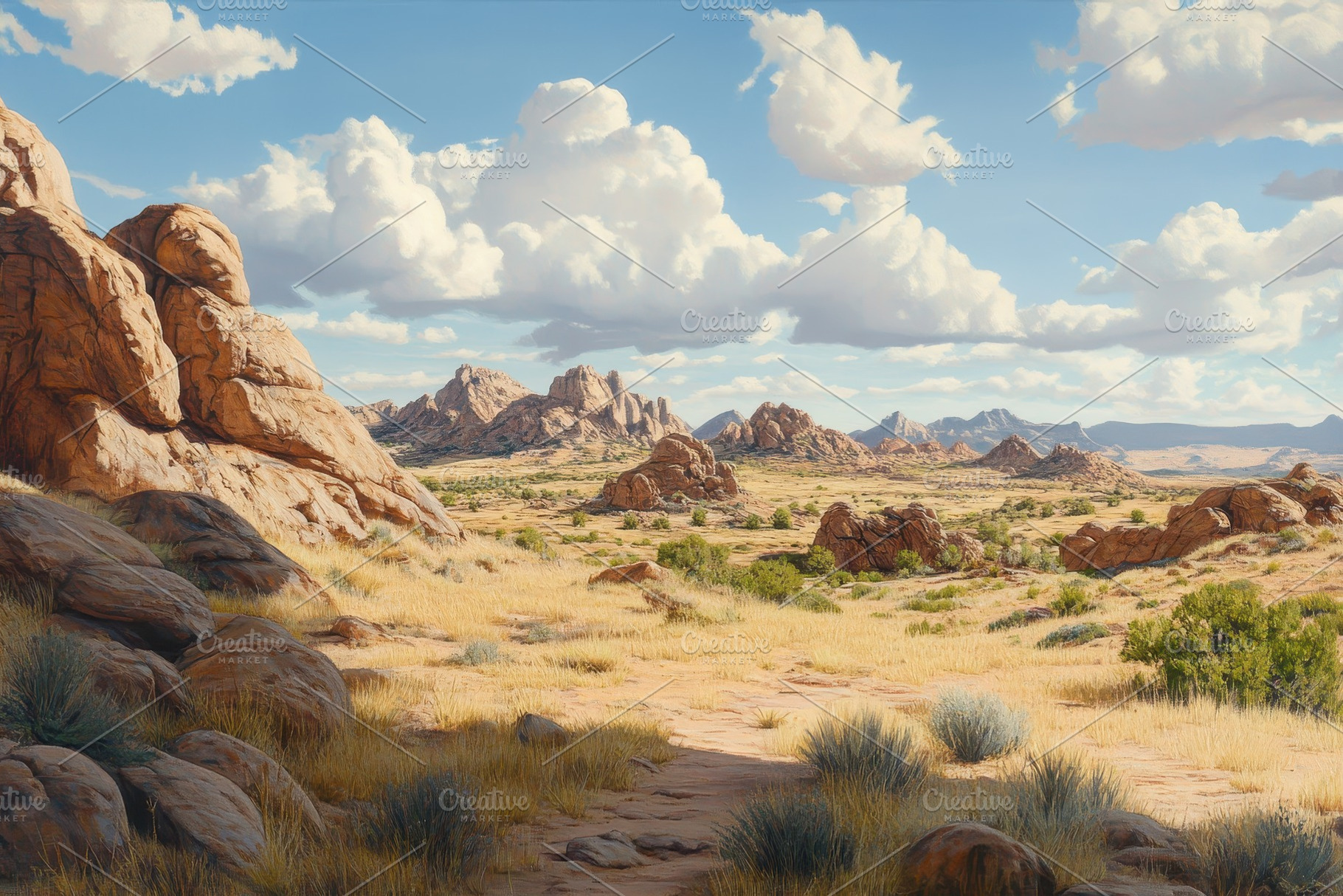 Expansive desert landscape with rock, a Photo by Iftikhar Alam
