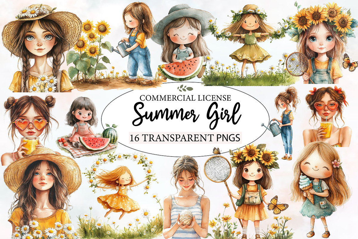 Whimsical Summer Girl Clipart, an Illustration by Designworld (Photo 1 of 5)