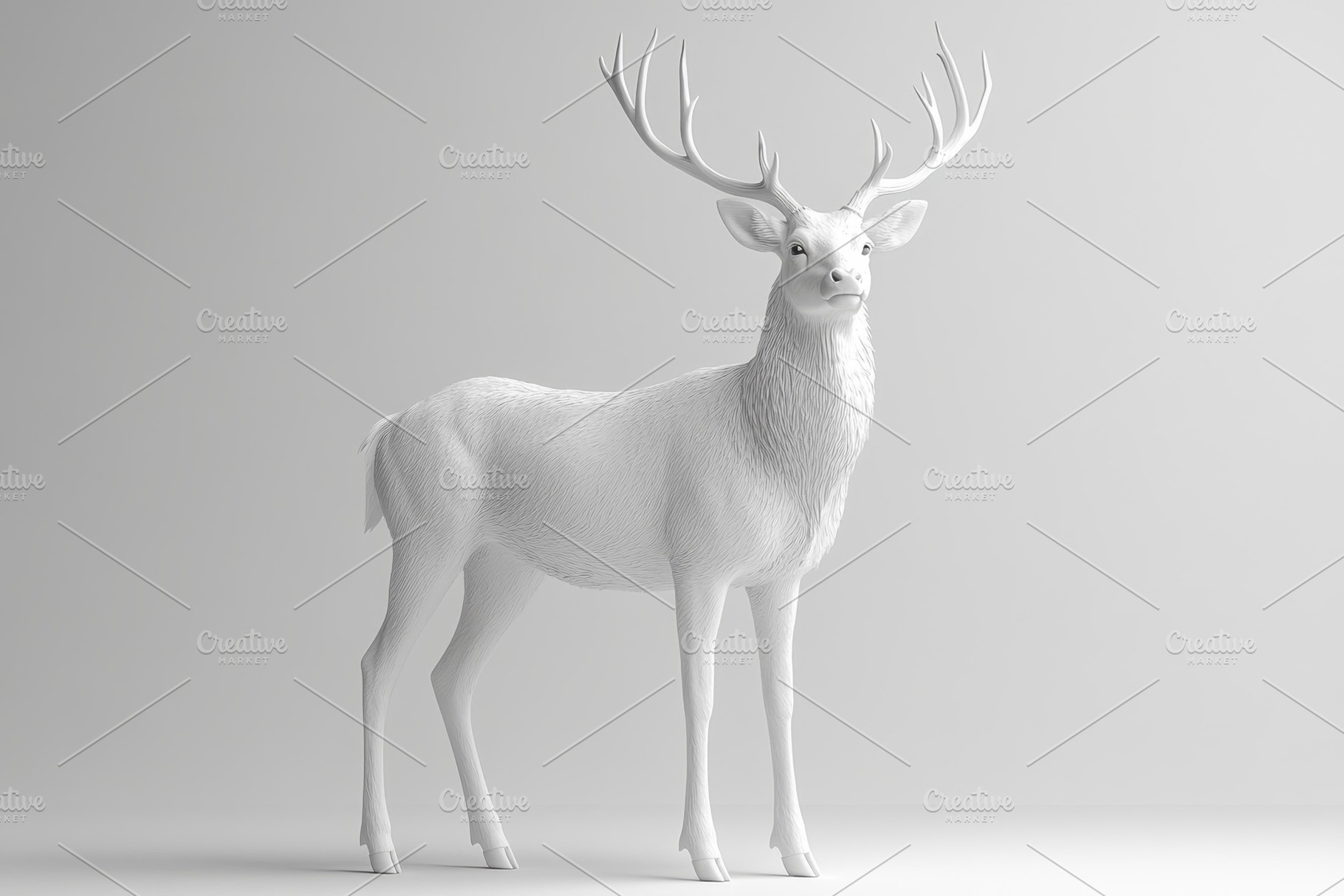 White deer stands elegantly on a pla, a Photo by Tanuart