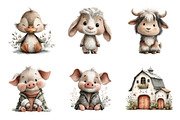 Watercolor cute animals farm clipart, an Illustration by SinaCreation (Thumbnail 3 of 10)